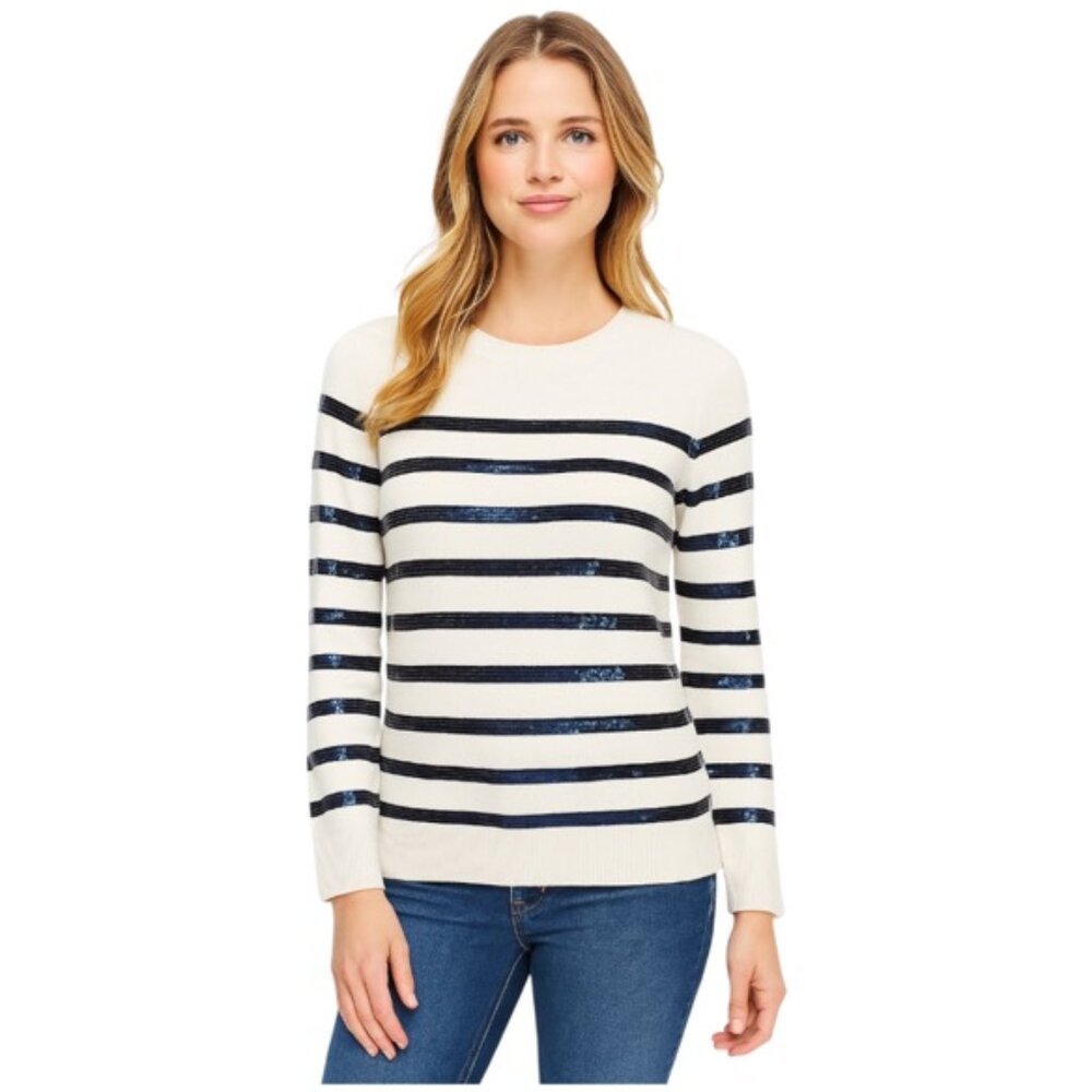Ann Taylor Large Petite Sequined Striped Sweater